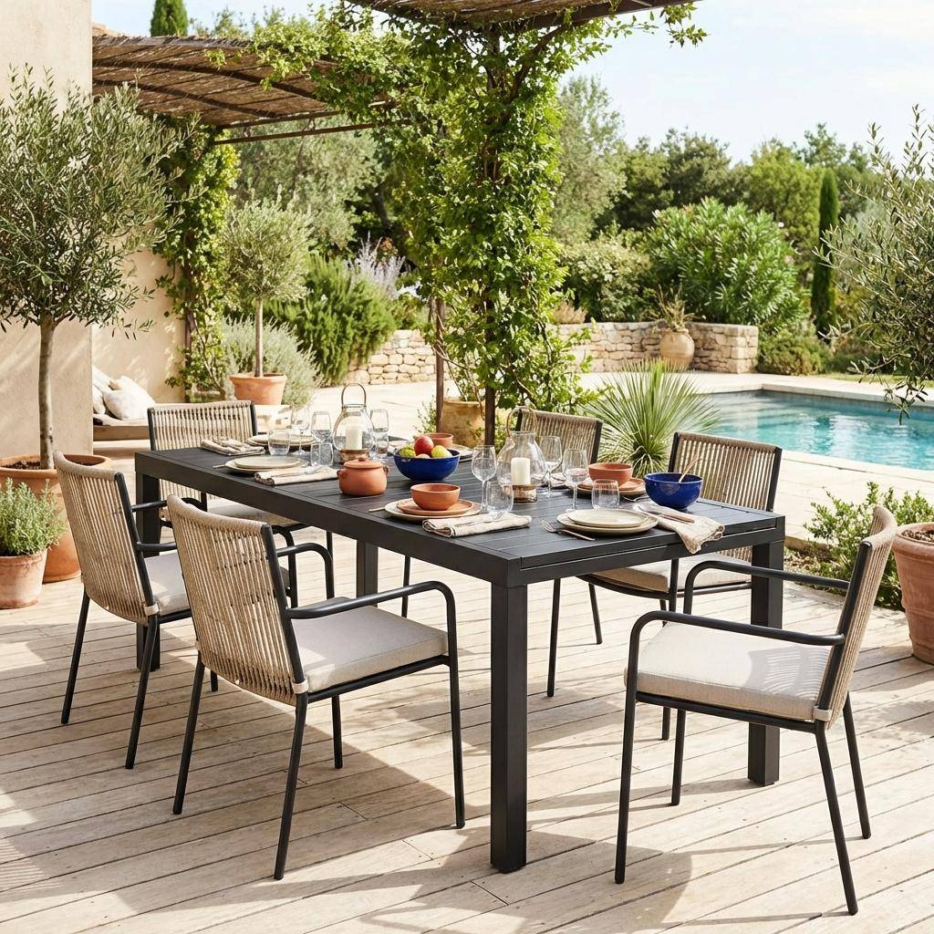 Elora - Mesa de jardín extensible de aluminio, 12 plazas