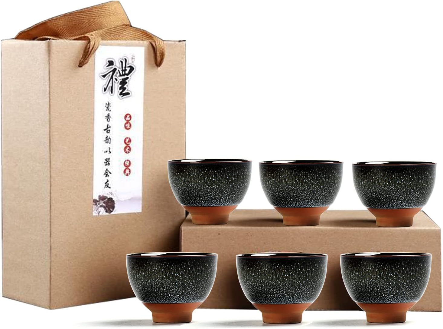 6pc Ceramic Kung Fu Tea Set, Japanese Tea Cup, Sake Cup, 2.1oz Capacity, 6 Colors