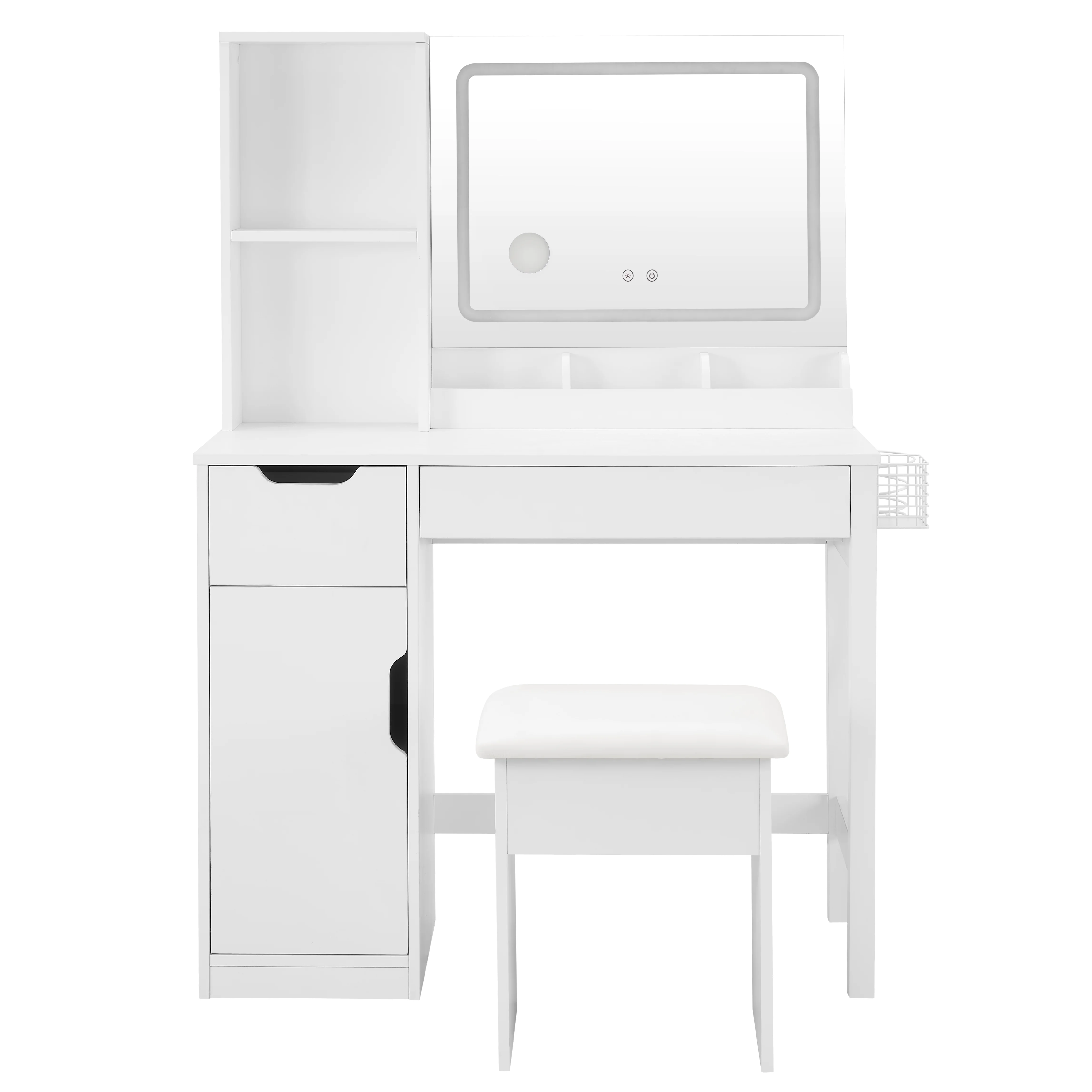Mainstays Get Ready with Me GRWM Deluxe 2-Piece Vanity and Stool with Lighted Mirror and USB Power, White Finish - Image 24