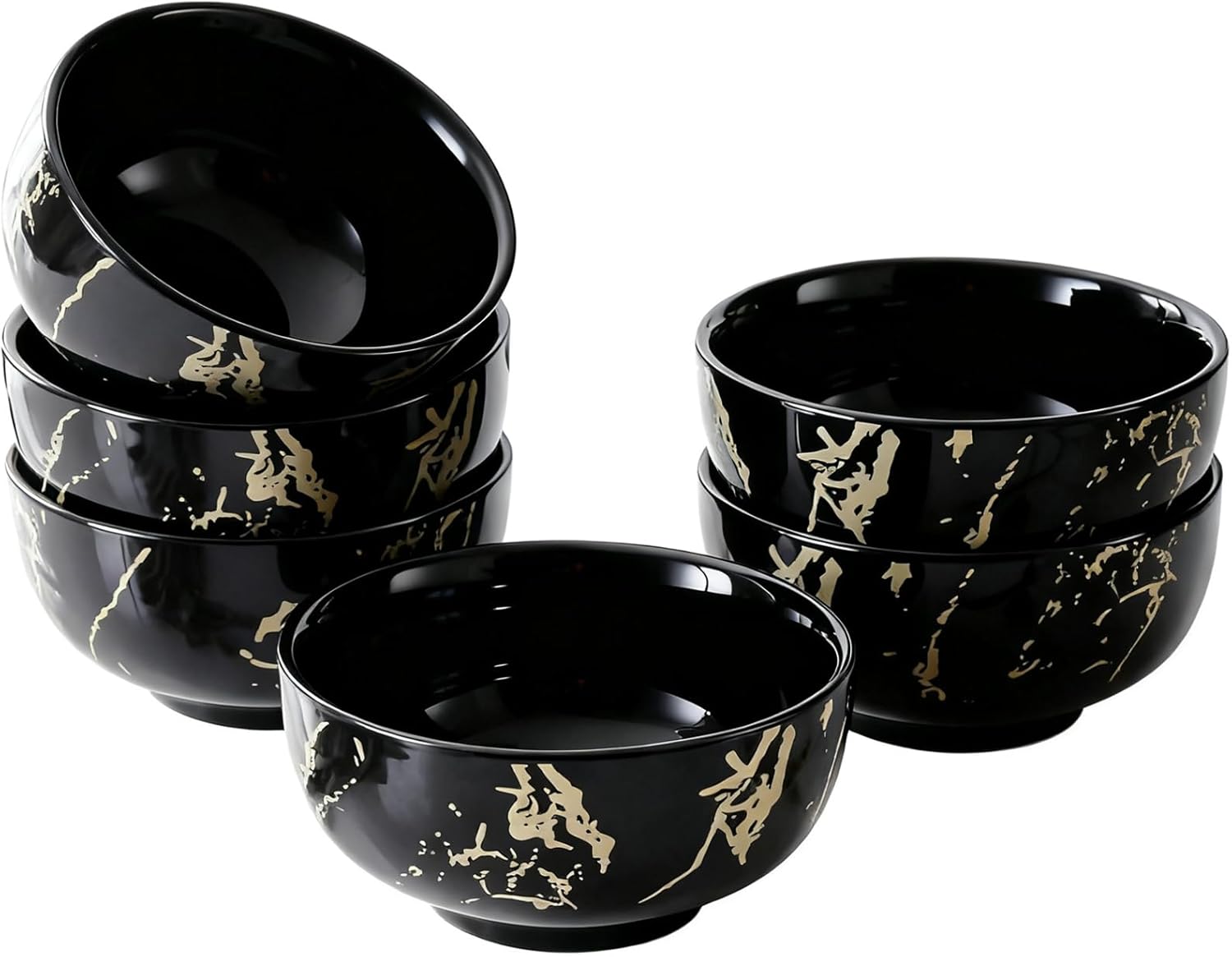 6-Piece Pink and Gold Marble Ceramic Bowls, 20 oz – Bohemian Soup & Cereal Bowl Set, Dishwasher & Microwave Safe, for Ramen, Pasta, Salad, Dessert