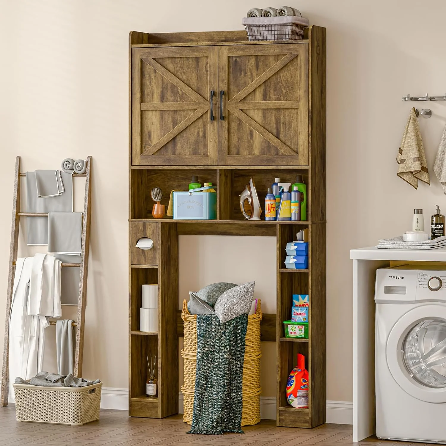 Vabches Over The Toilet Storage Cabinet with Toilet Paper Holder Stand, Above Toilet with Adjustable Shelf & 2 Doors - Image 27
