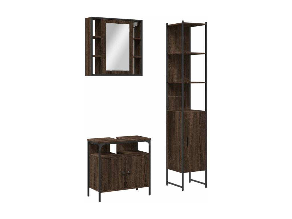 Set de muebles de baño 3 pzas madera contrachapada roble marrón
