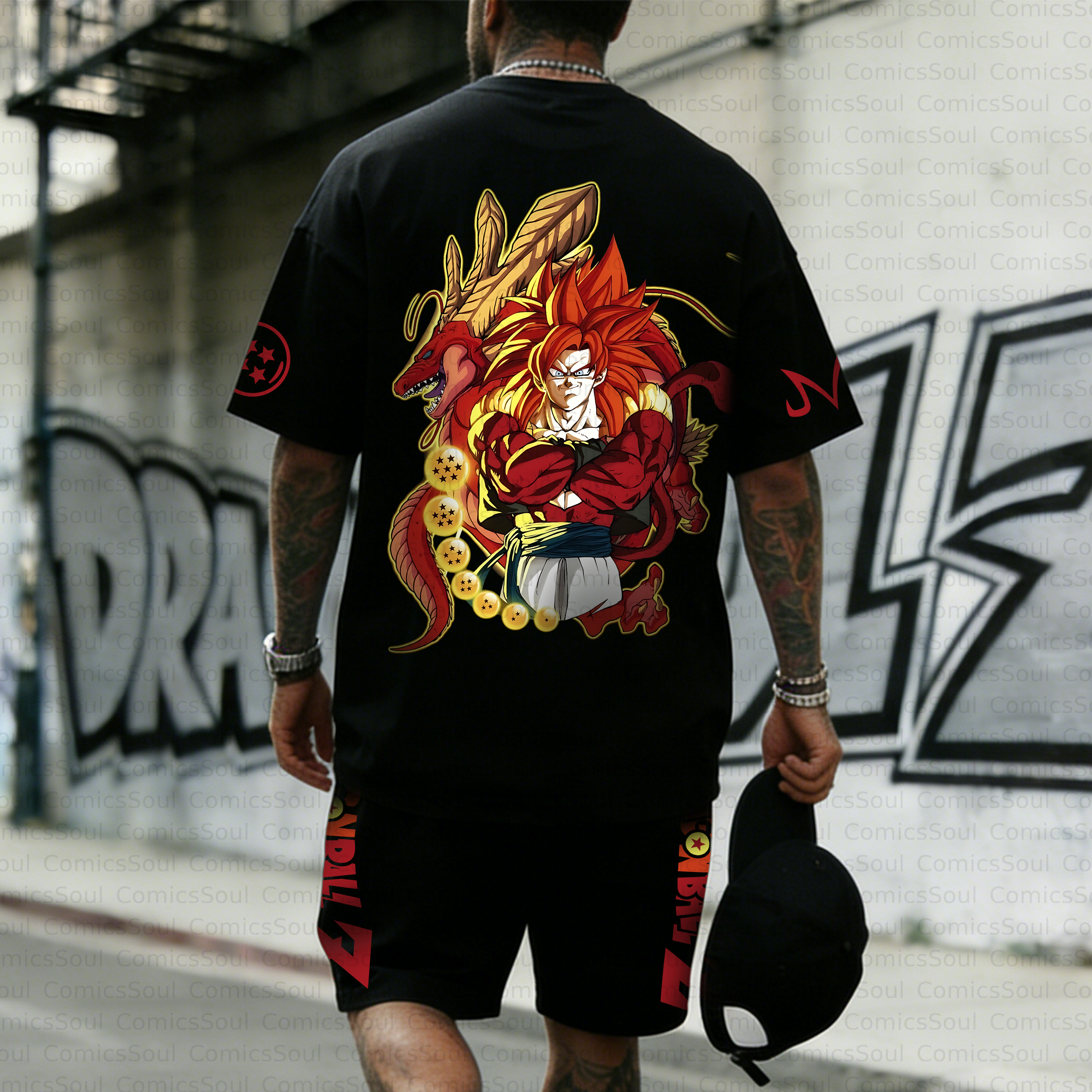 Unisex Anime Inspired Vintage T-shirt& Shorts 2 Pieces Set