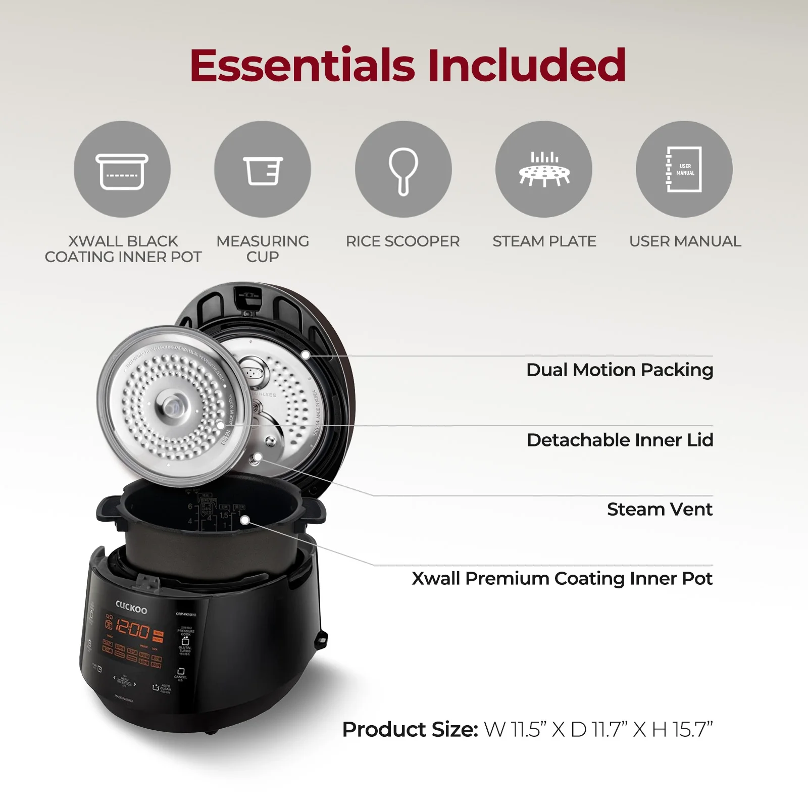 CUCKOO CRP-P1009SB 10-Cup (Uncooked) Heating Pressure Rice Cooker & Warmer with Nonstick Inner Pot - Image 2