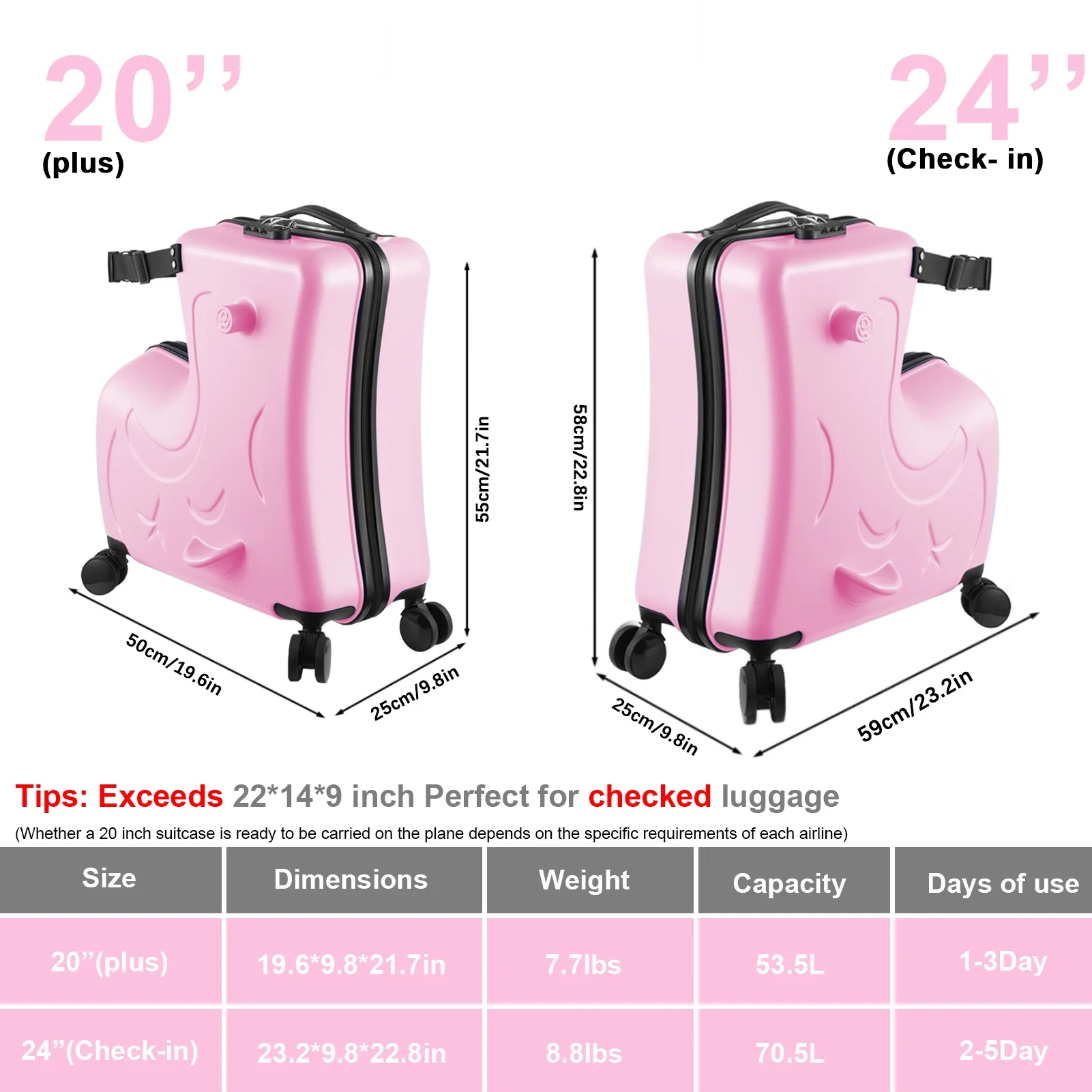VAHIGCY Kids Luggage, Kids Ride-on Luggage with Spinner Wheels Suitcase, Kid's Ride-On Suitcase Help Your Child Relax, Carry On Trolley Luggage with Password Lock, 20" - Image 14