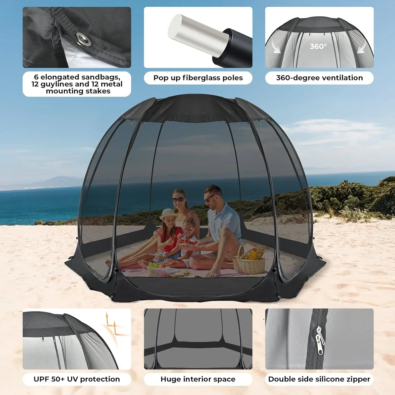Screen gazebo sleeps 6-10-15 people Igloo-style canopy tent mosquito net on the sides Perfect