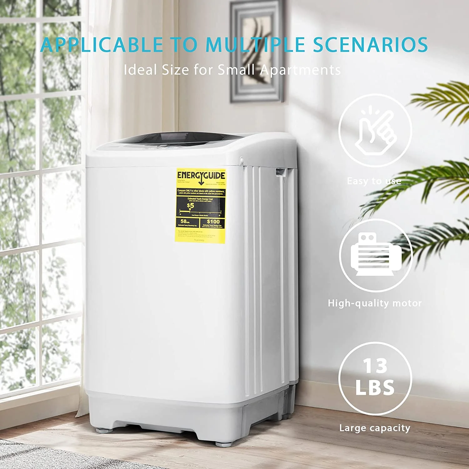 VIVOHOME Full-Automatic Washing Machine with Built in Drain Pump Spin Dryer, 1.32cu.ft 13 lbs Capacity - Image 2