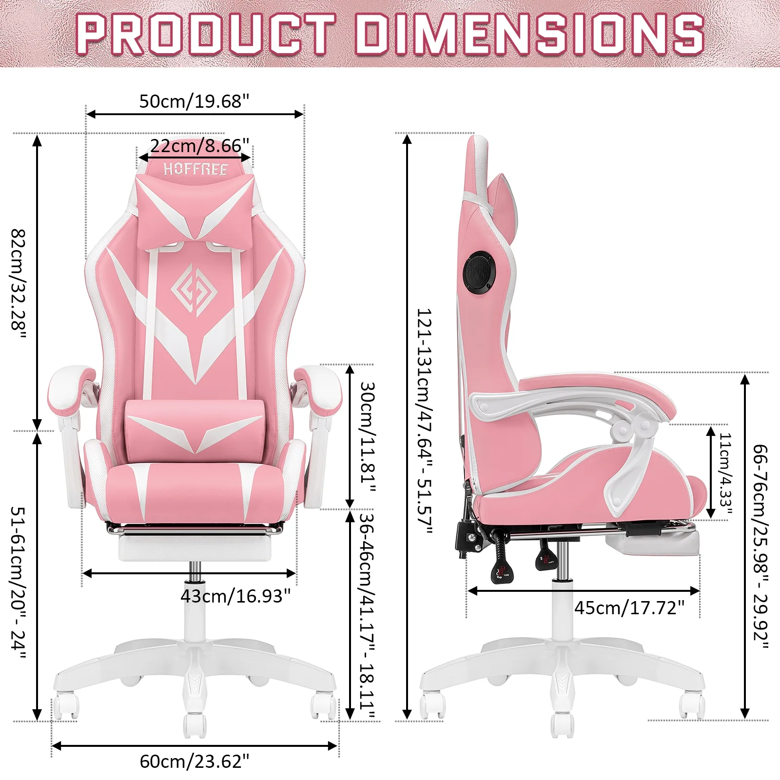 Hoffree Gaming Chair with Speakers PU Leather Office Chair with Footrest and LED Lights Ergonomic Gamer Chair with Massage Lumbar Support and Headrest Adjustable Swivel for Home Office 300lb - Image 75