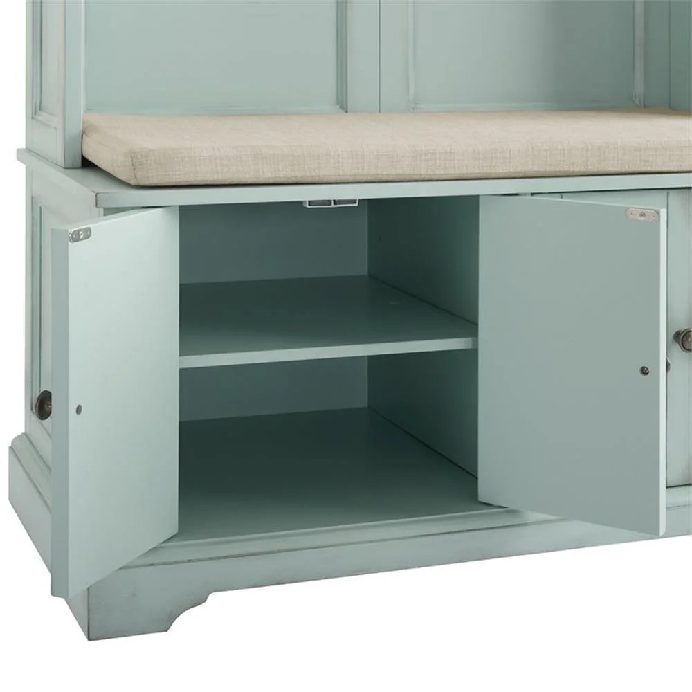 Bowery Hill Traditional Wood Hall Tree in Seafoam Blue/Oatmeal - Image 10