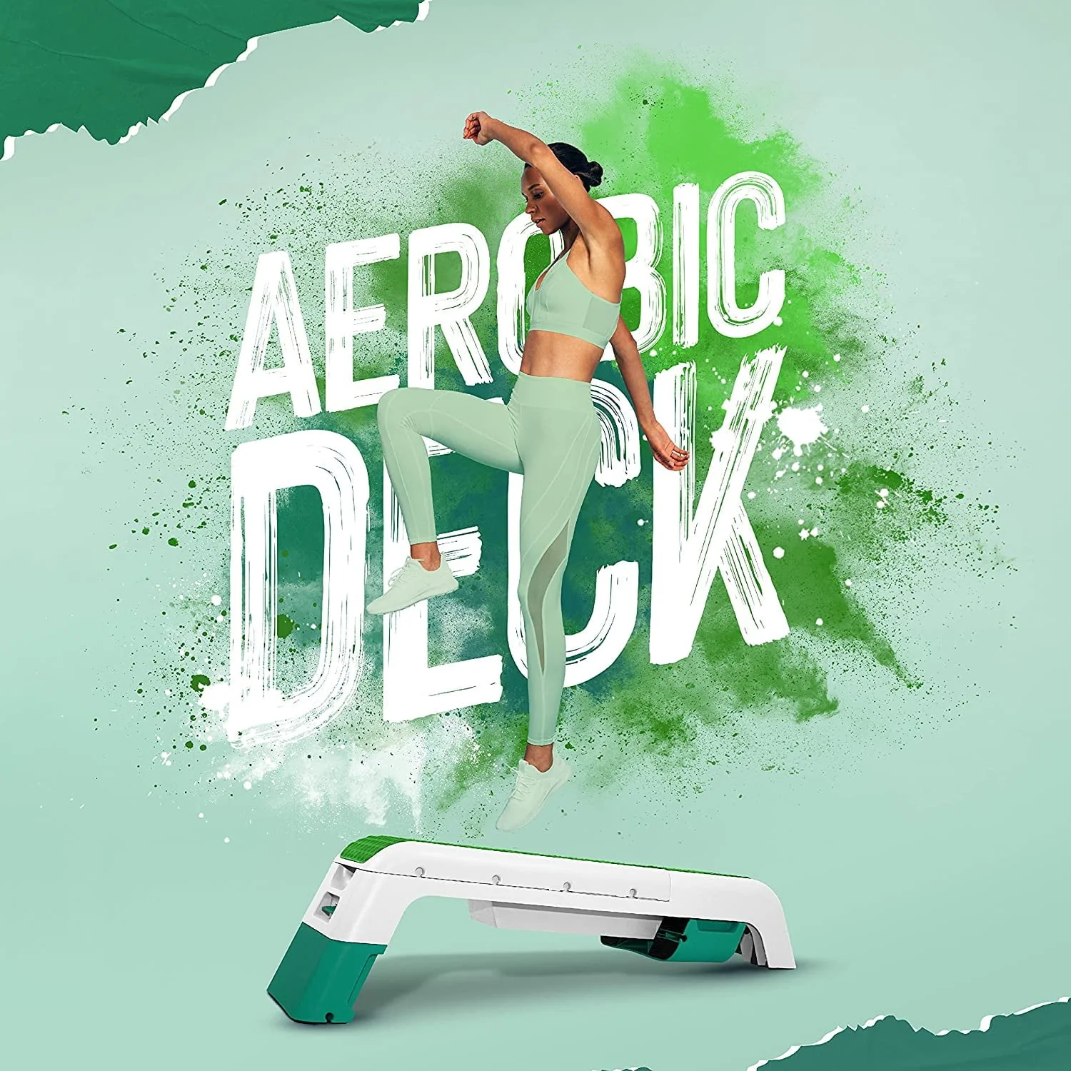 Yes4All Multifunctional Fitness Aerobic Step Platform and Aerobic Deck, Green and White - Image 2