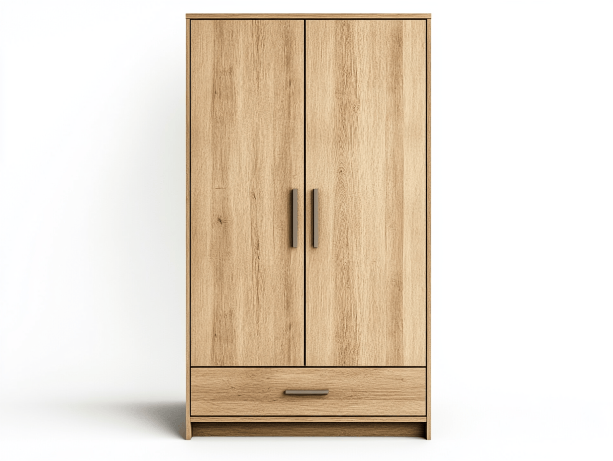 Armario de dos puertas con un cajón inferior en color roble claro