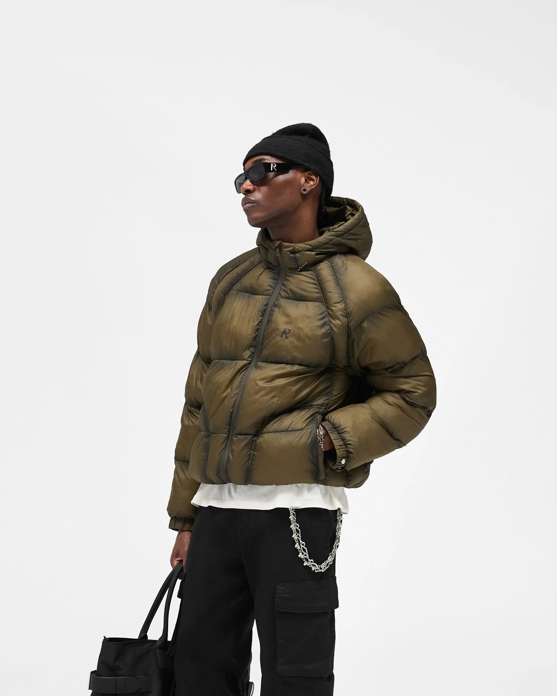 Translucent Hooded Puffer - Dark Olive