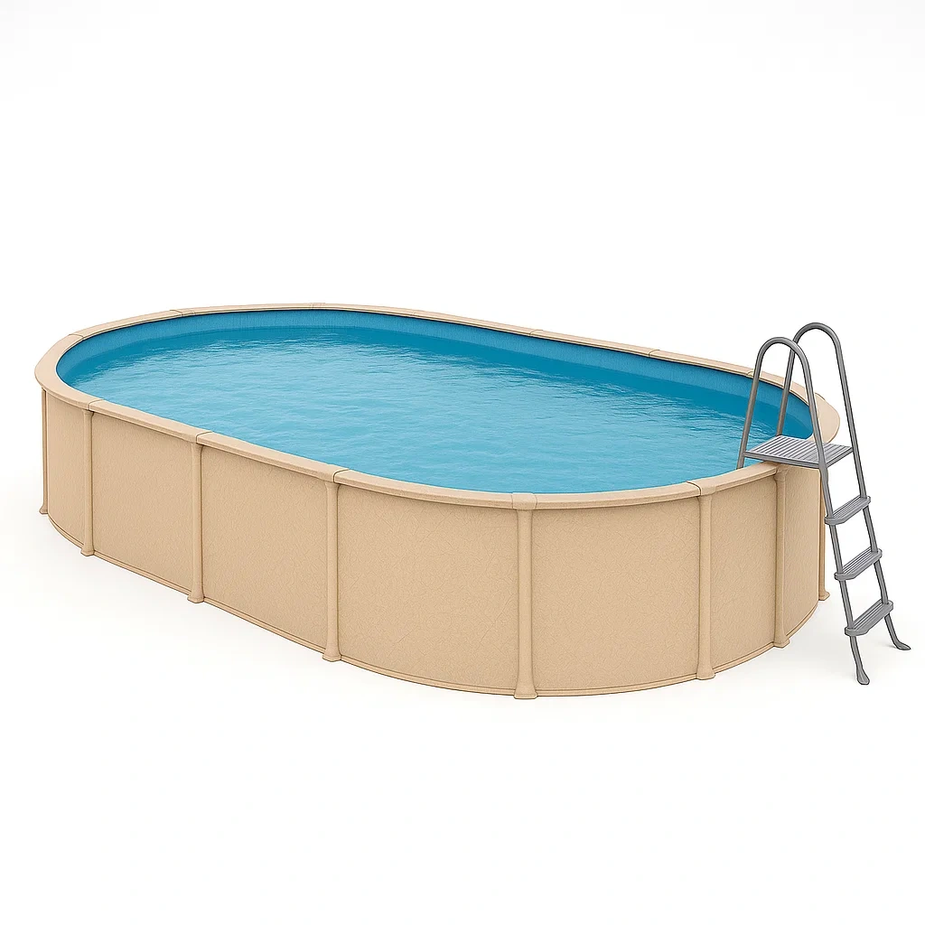 Piscina tubular ovalada desmontable con estructura de acero 472x286x104 cm beige/azul  FSzfTLg143dX