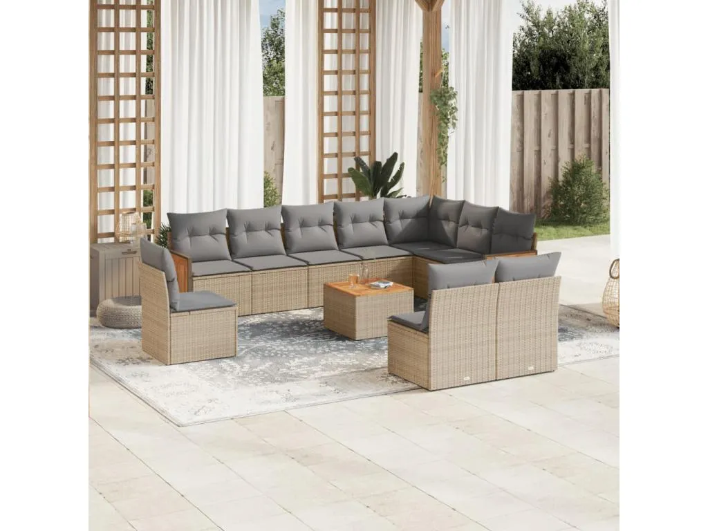 Set de sofás de jardín 11piezas con cojines ratán sintético beige FTEA76091