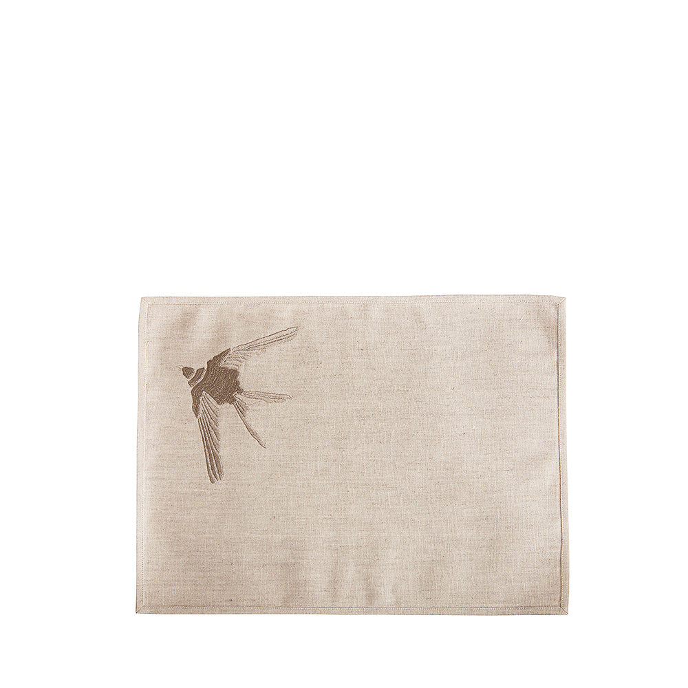 SET DE TABLE BRODÉ HIRONDELLE - LIN MÉTALLISÉ, BRODÉ ÉTAIN, RECTANGULAIRE