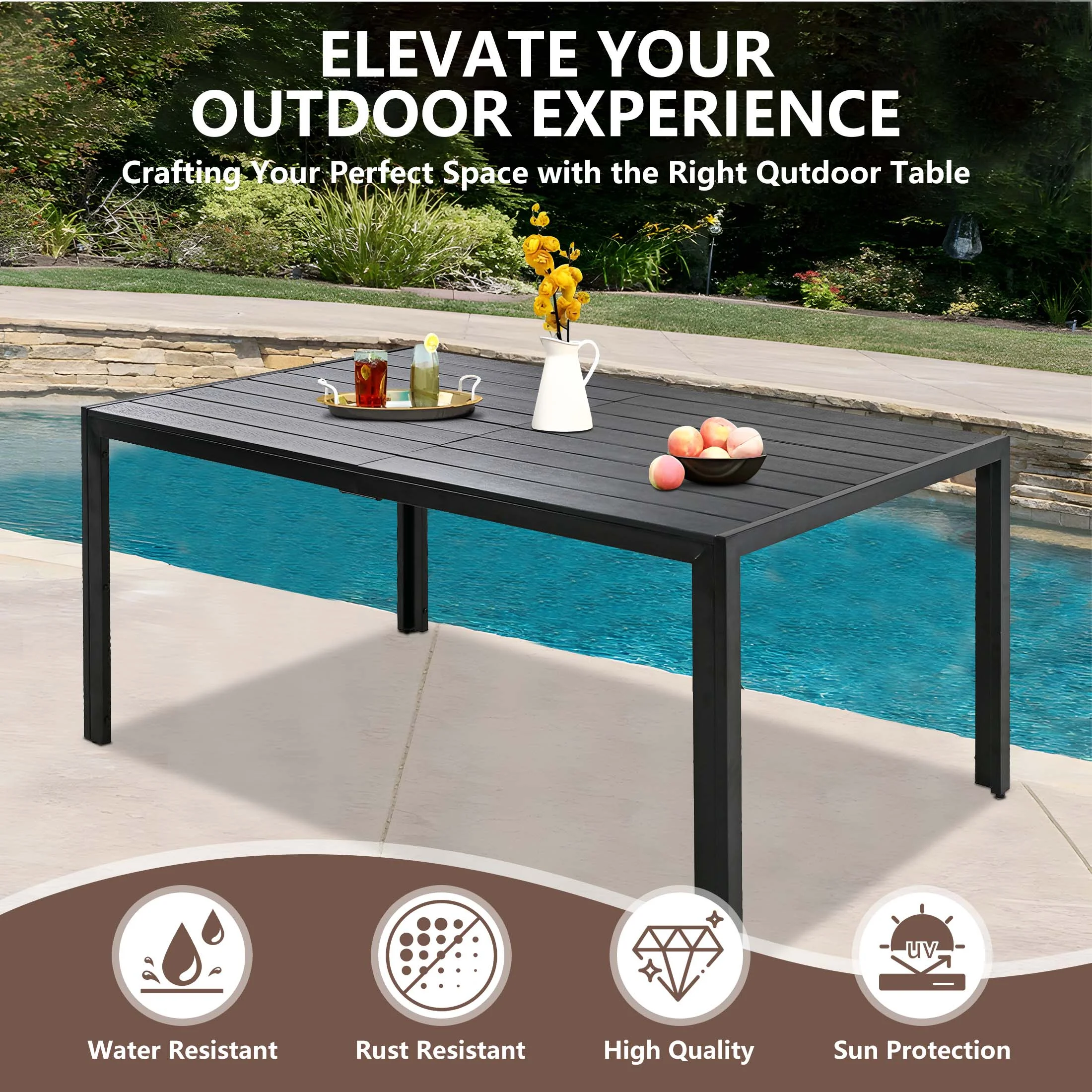 7 Piece Outdoor Dining Set, Patio Dining Table Set for 6 Persons, Garden Patio Textilene Dining Furniture Set with Plastic-Wood Tabletop, Dining Table Chairs Conversation Set for Deck Patio - Image 16