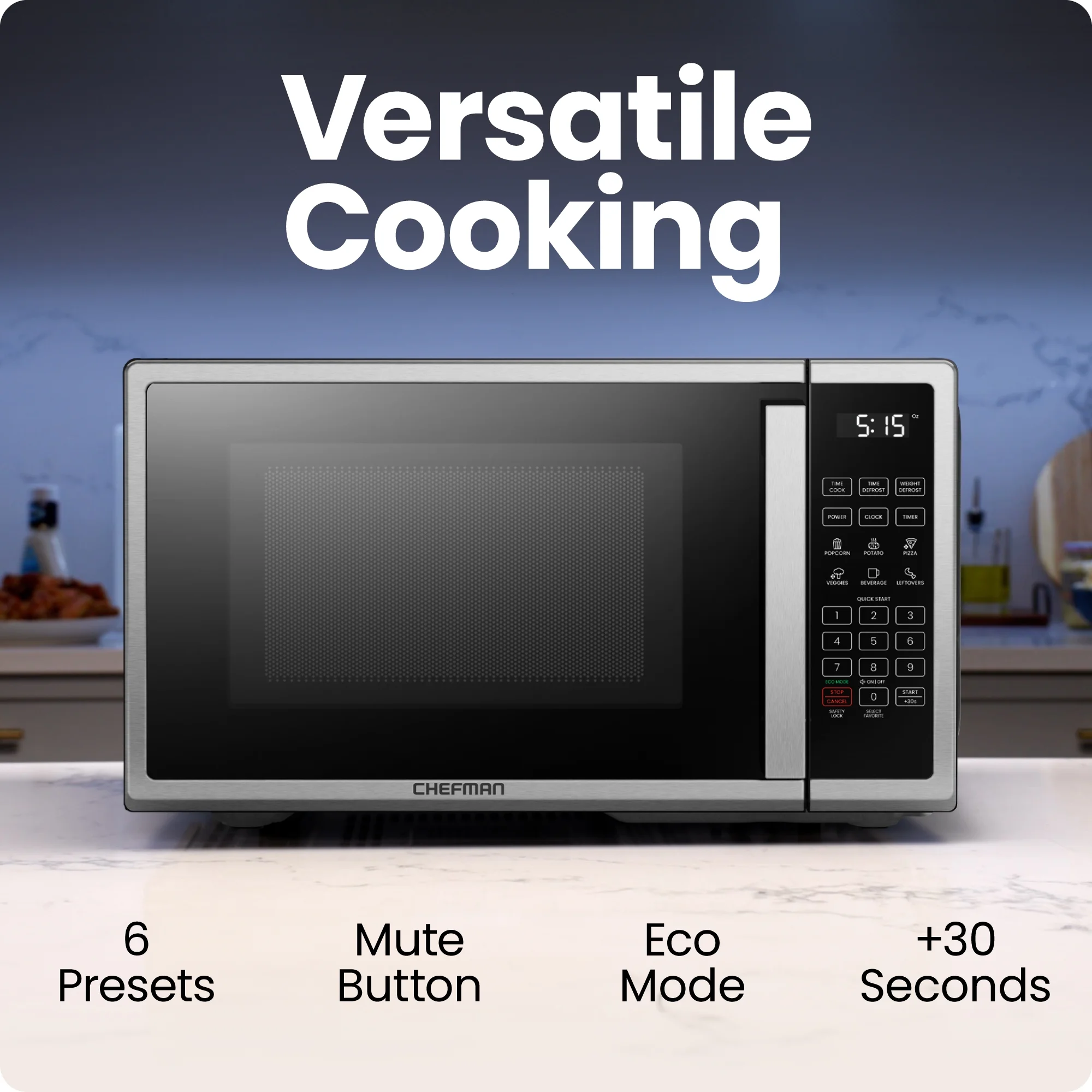 Chefman 0.9 cu ft Countertop Microwave Oven, 900 Watts - Stainless Steel
