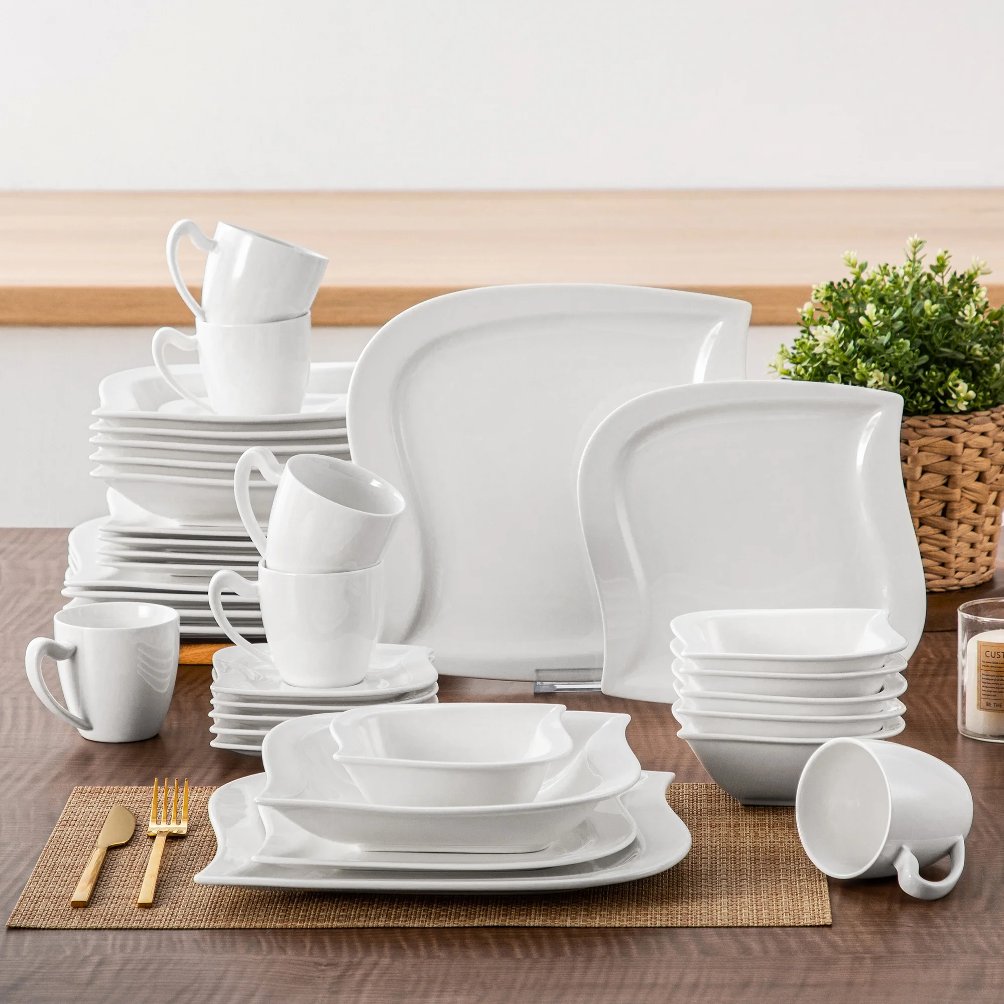 vancasso 36 pcs Dinnerware Sets, Plates and Bowls Set for 6, Porcelain Dinner Set, Marble Gray - Image 20