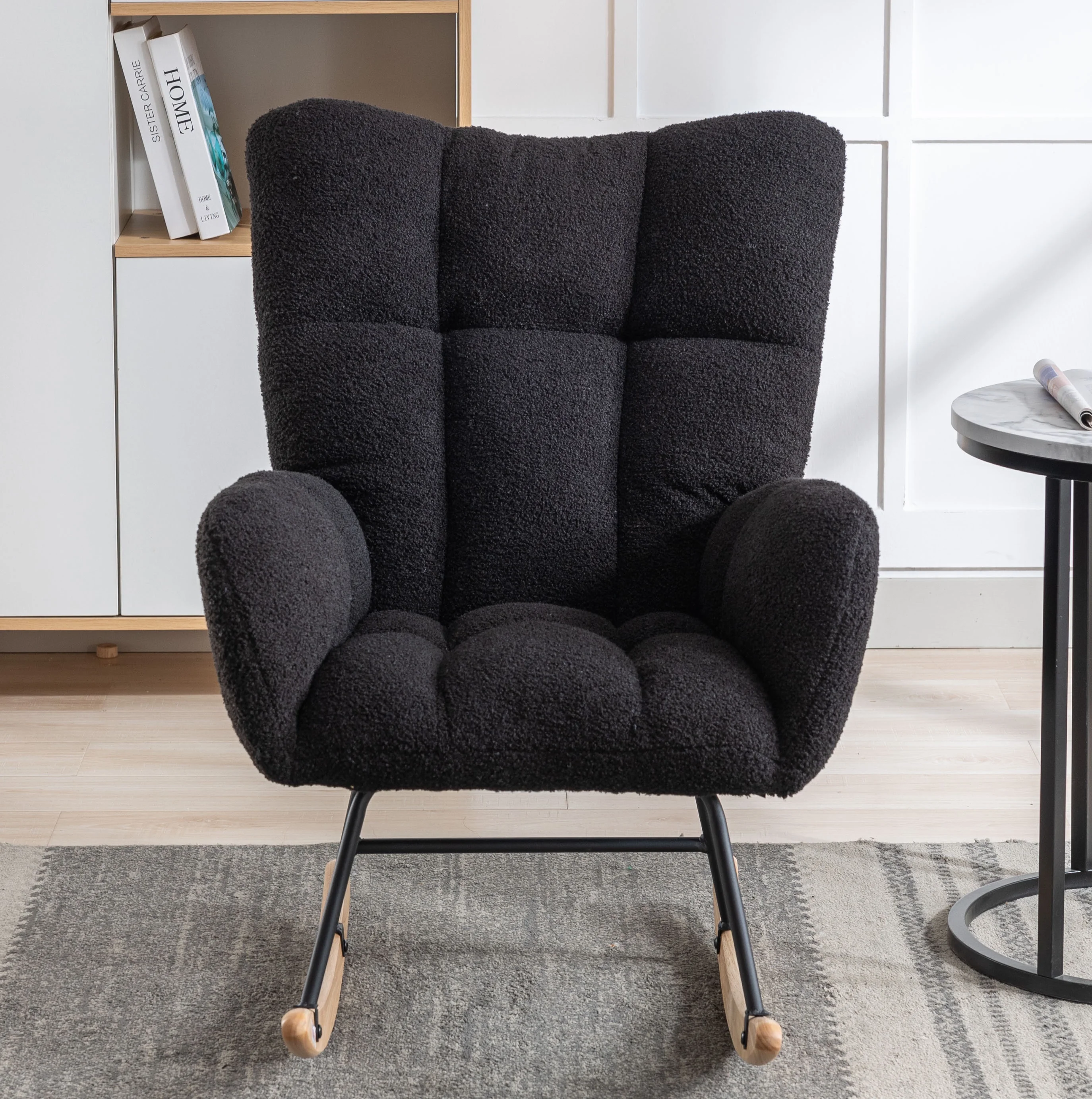 Rocking Chair Nursery,Teddy Upholstered Glider Rocker with High Backrest,Modern Rocking Accent Chairs Glider Recliner for Living Room, Nursery, Bedroom,White - Image 23