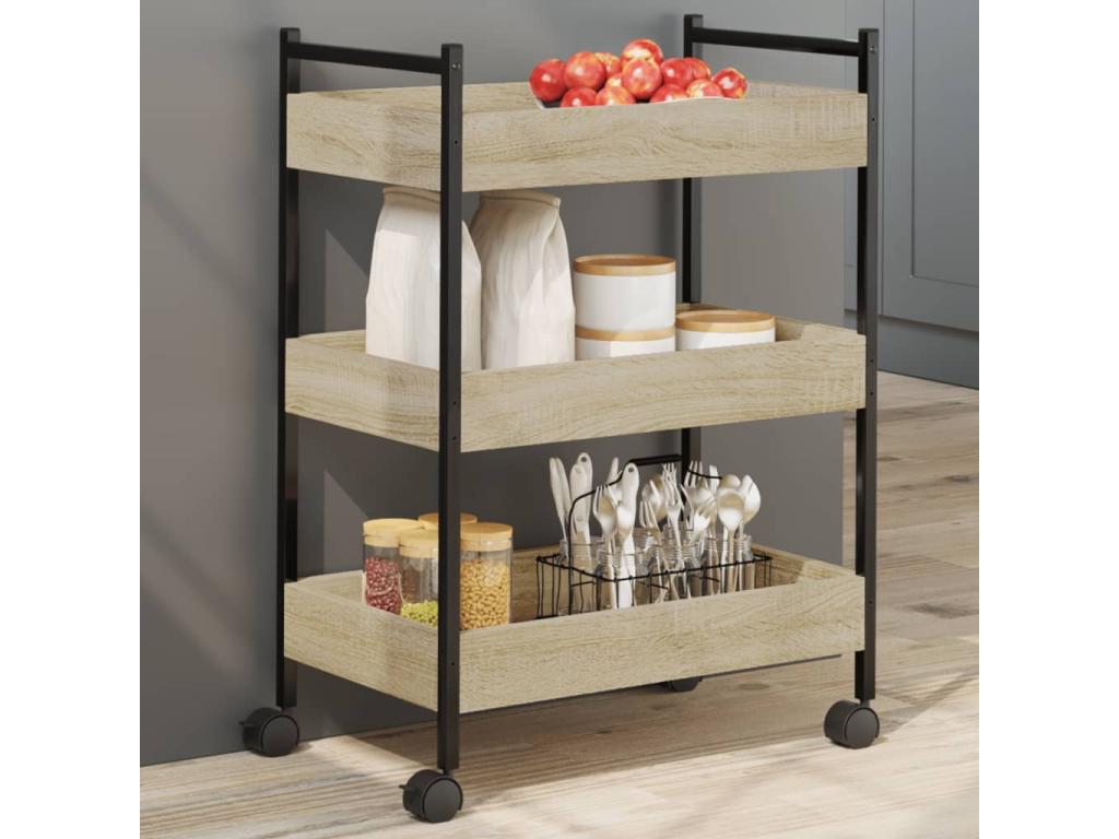 Carrito de cocina madera de ingeniería roble Sonoma 50x30x70 cm