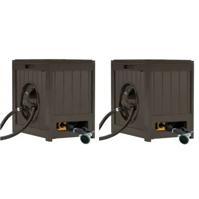 125′ Aquawinder Auto Rewind Water Powered Yard Hose Reel, Java (2 Pack)