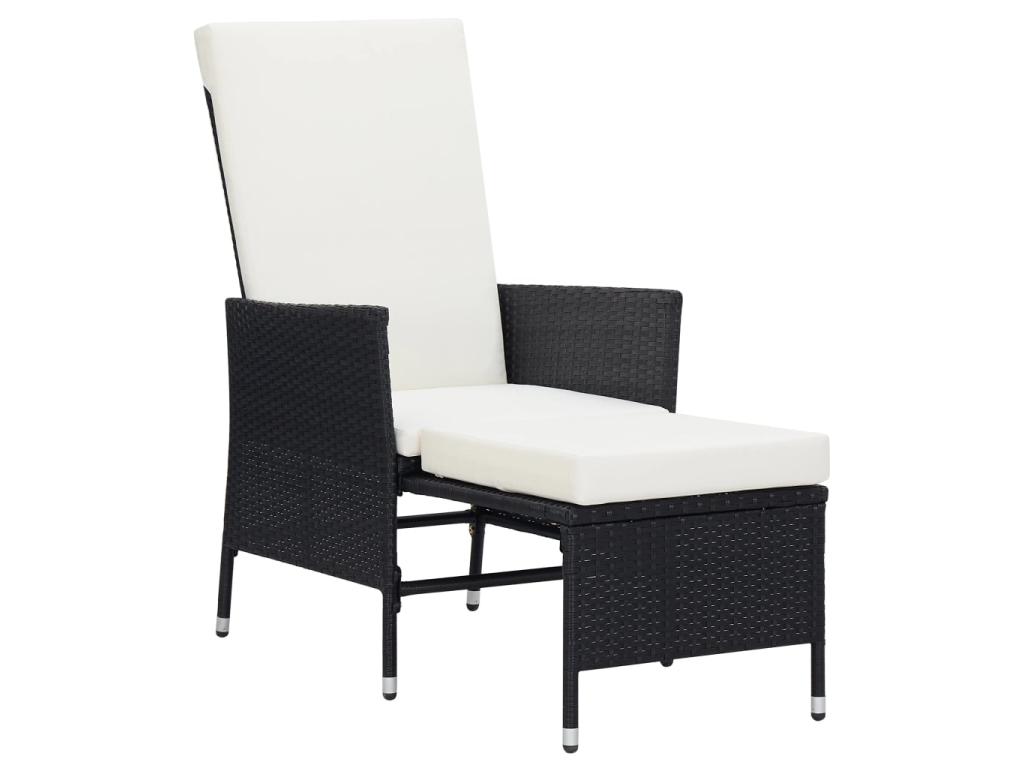 Sillón reclinable de jardín con cojines ratán sintético negro