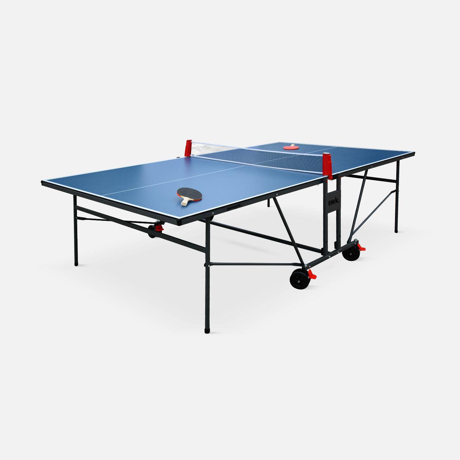 Mesa de ping pong interior + funda - Mesa de ping pong para interior con 2 raquetas y 3 pelotas, 274cm +  funda de PVC