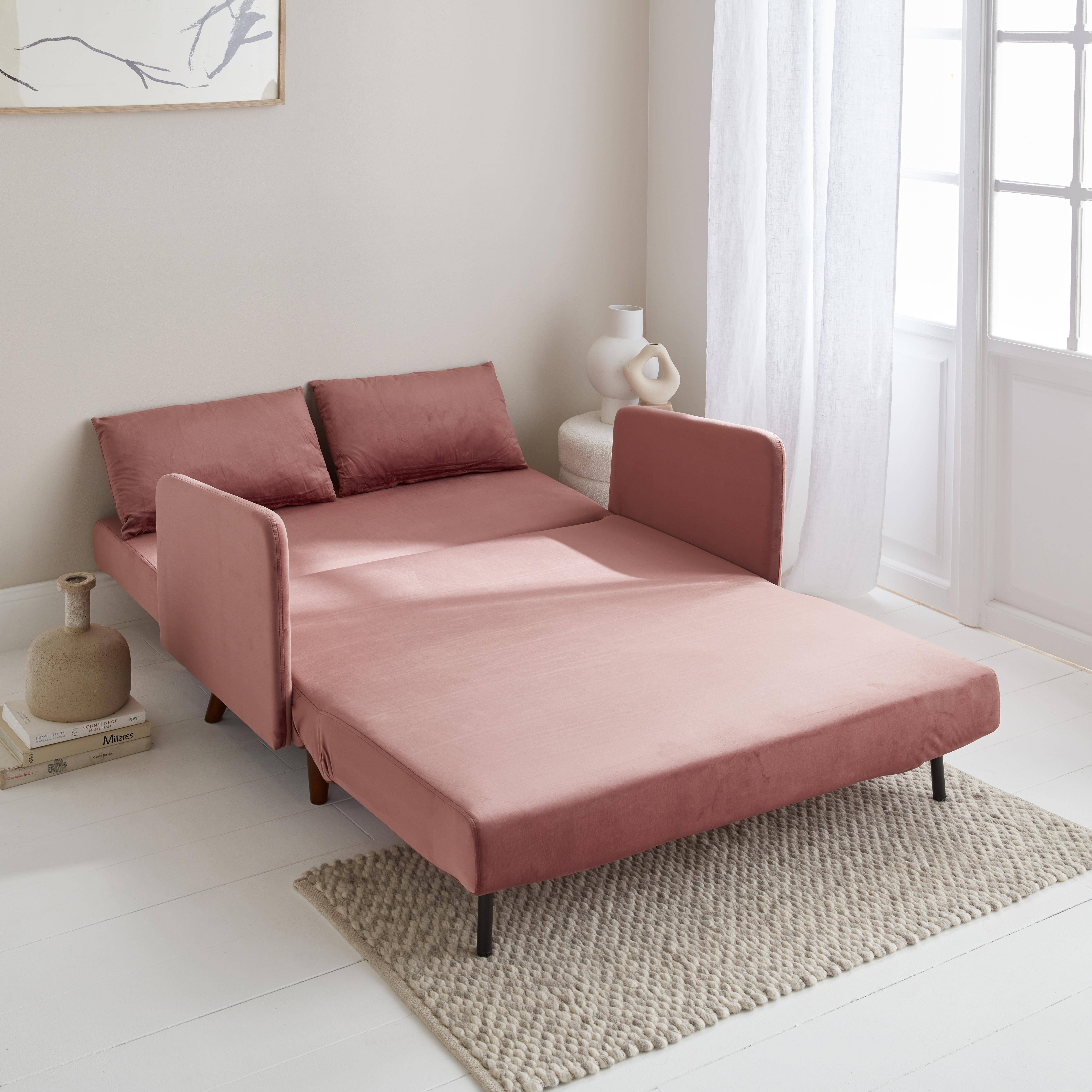 Panam terciopelo - Sofá cama de terciopelo con patas de madera, 2 plazas