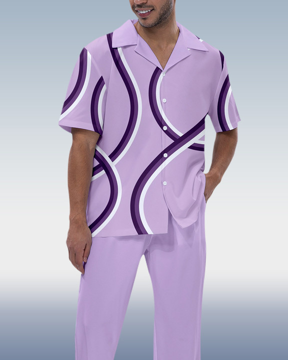 Suitmens Men's Fashion Print Short Sleeve Shirt Walking Set 3 Colors 287