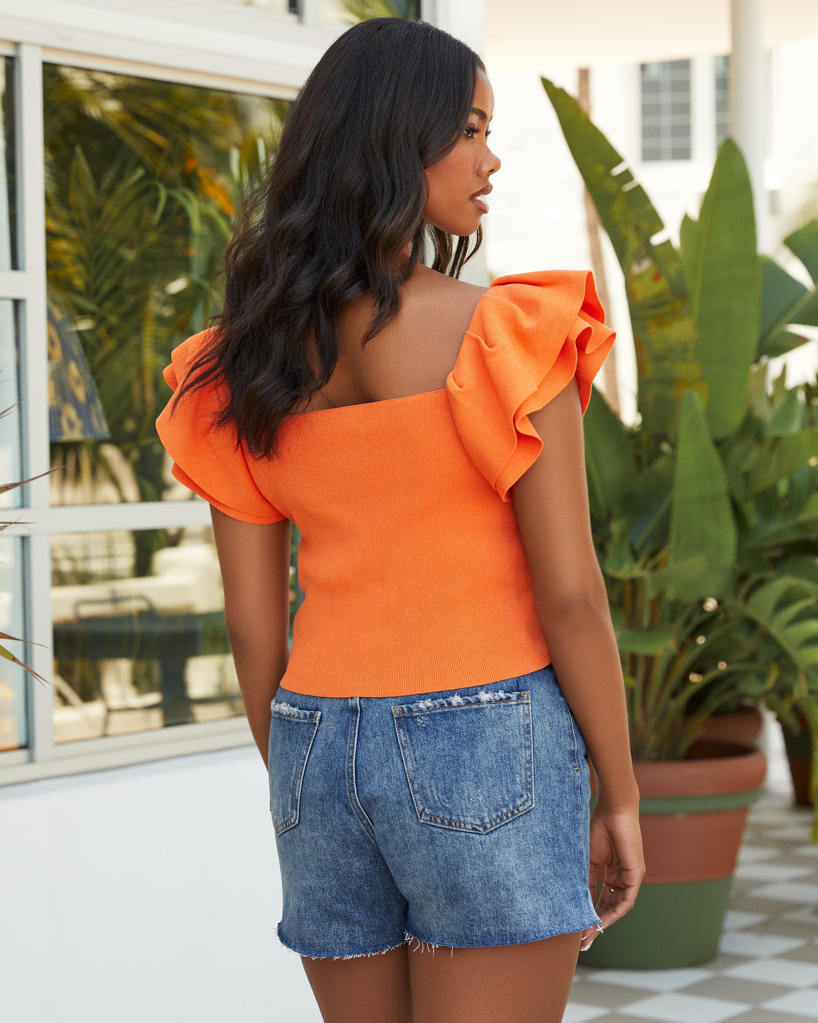 Summer Sweetheart Ruffle Knit Crop Top - Orange - FINAL SALE - Se7enfashion