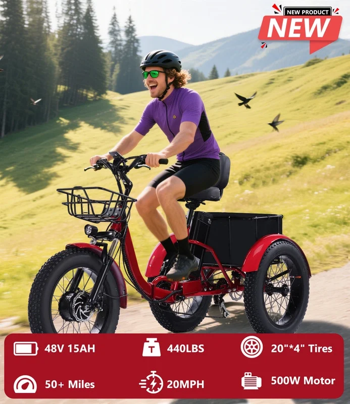 YEBEI Electric Tricycle for Adults Folding E-Trike Motorized Tricycle Electric 3 Wheels Trike Powerful 500W Motor Electric Tricycle 48V15AH Lithium Battery Max 20MPH 20*4.0- Fat Tire Orange - Image 42
