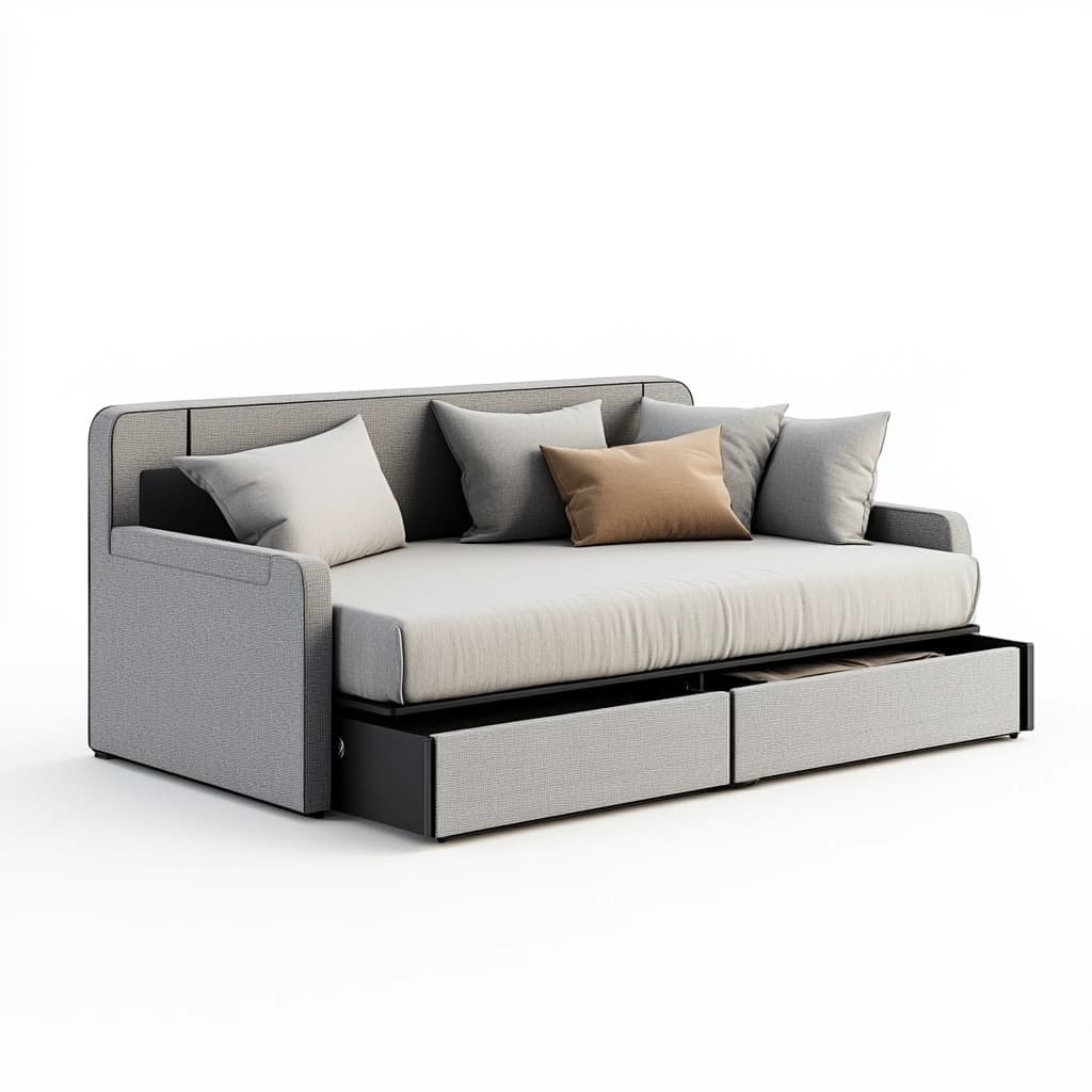 Sofá cama tapizado lino forma rectangular Gris 200x90x75 cm