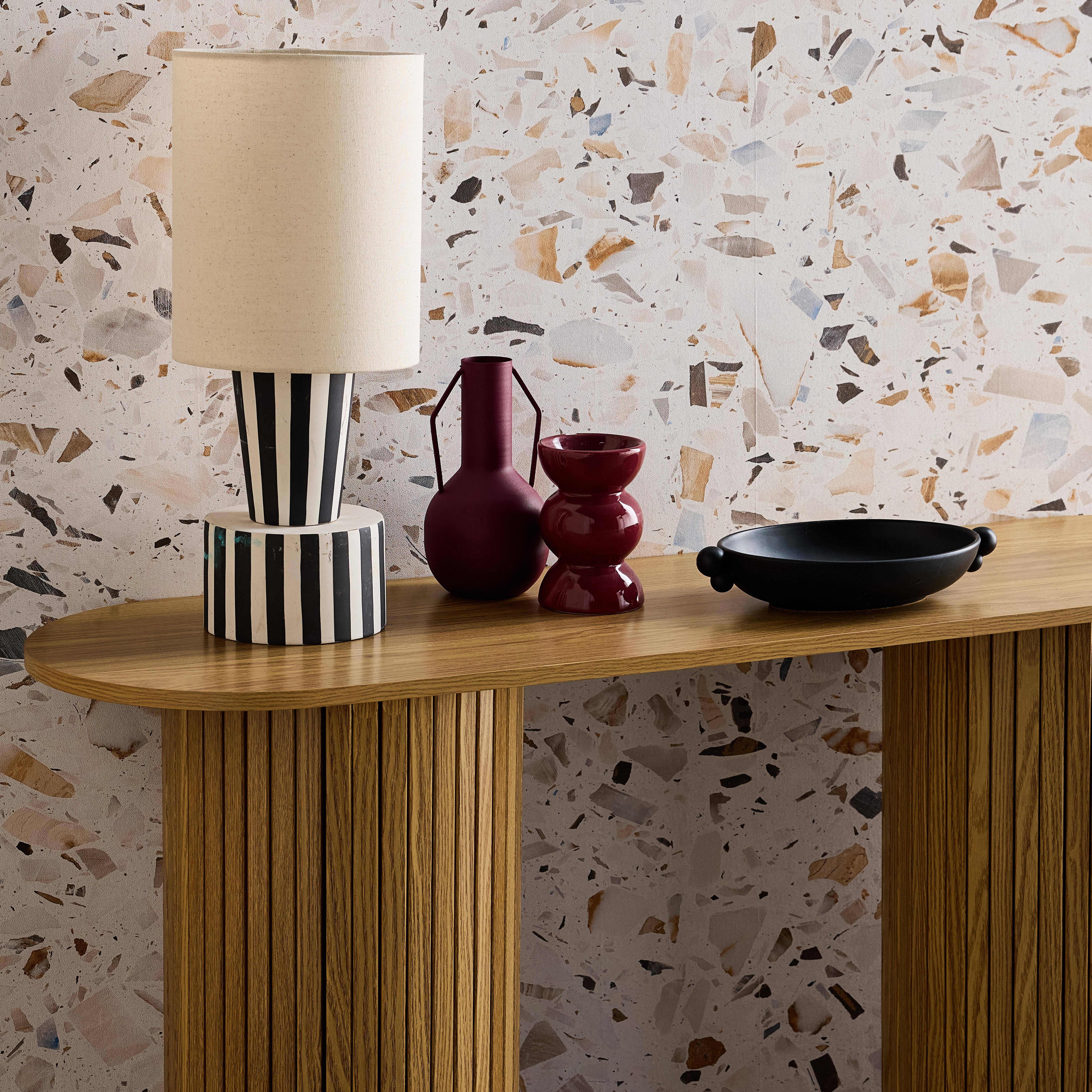 Legacy - Consola escandinava ovalada efecto madera acanalada, 120cm