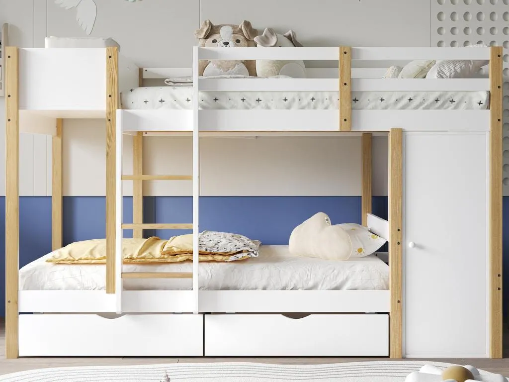 Litera de Lluesmahome de 90x200 cm - con 1 mueble de almacenamiento y 2 cajones con ruedas - Blanco 10797JTDT