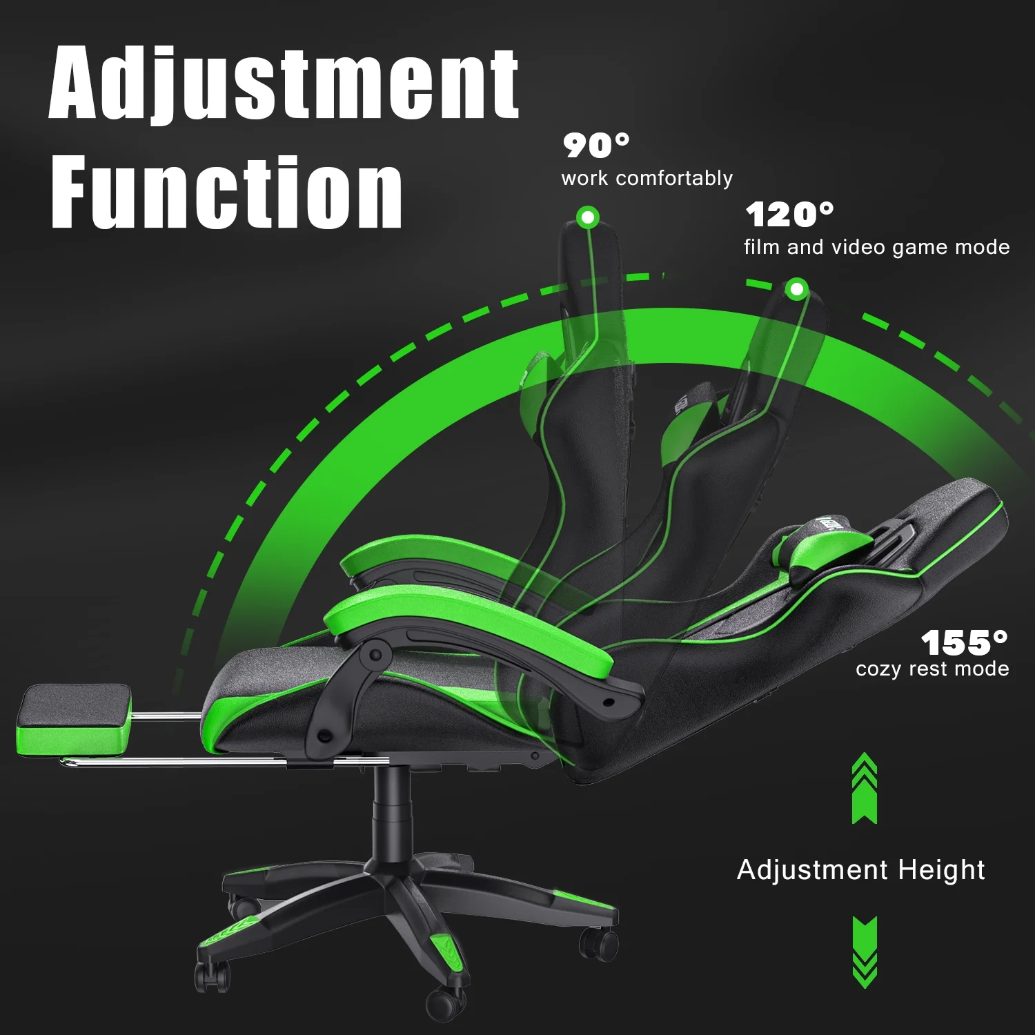 Bigzzia Gaming Chair Office Chair, Ergonomic Game Chair with Height Adjustable Headrest and Lumbar Support for Adults Teens, Black & White - Image 94