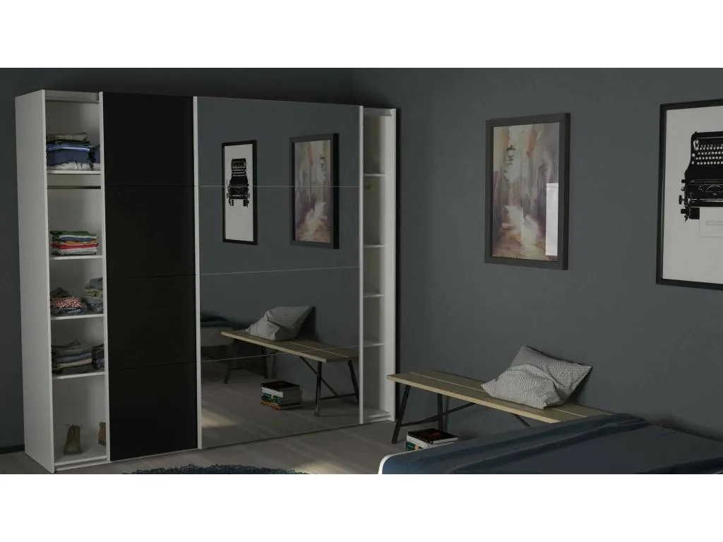 Armario 2 puertas Mobtrendy Muebles de dormitorio Vestidor Armario de ropa 243x61 h220 cm Blanco y Negro nqer09192