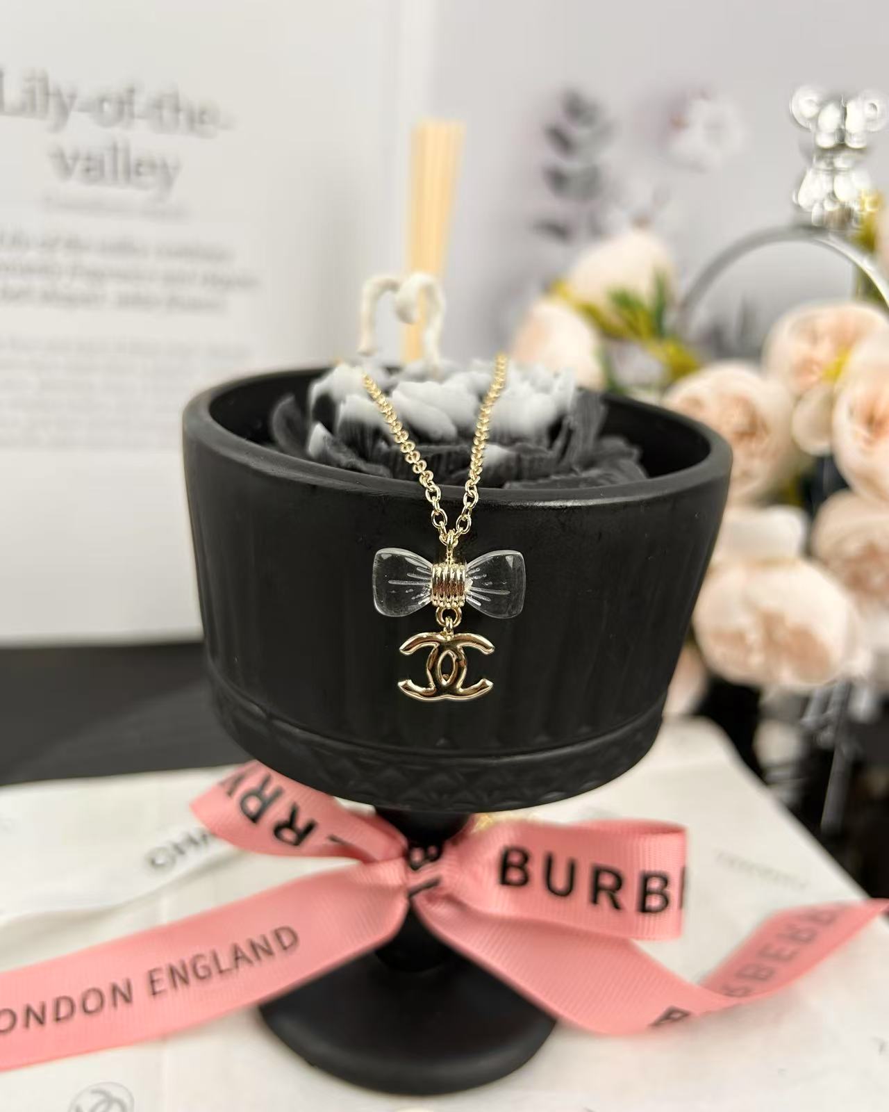 Chanel Transparent Bow CC Pendant Necklace - Original Replica Club