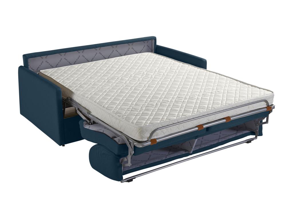 Sofá cama italiano 2 plazas de tela CALIFE - Azul oscuro - Cama 120 cm - Colchón 14 cm