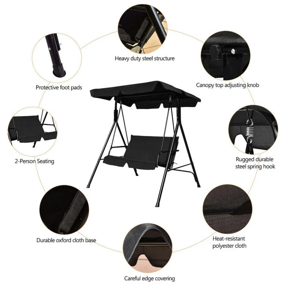 Topcobe Loveseat Cushioned Patio Steel Frame Swing Glider, Outdoor Patio Furniture for Balcony Garden Backyard -Black - Image 4