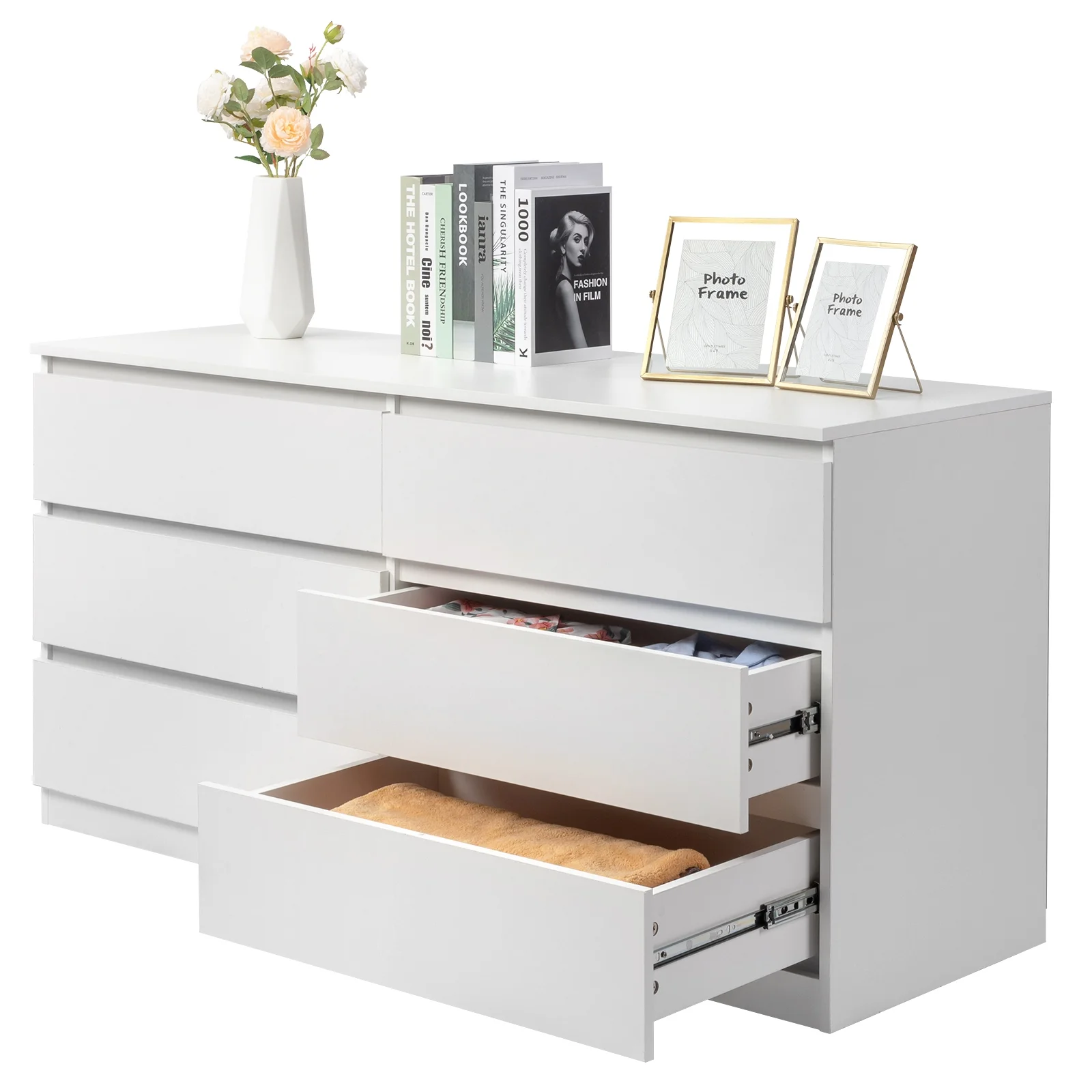 Ktaxon 6 Drawer Double Dresser Wood Dresser Storage Cabinet Drawer Organizer Chest Of Drawers, White - Image 17