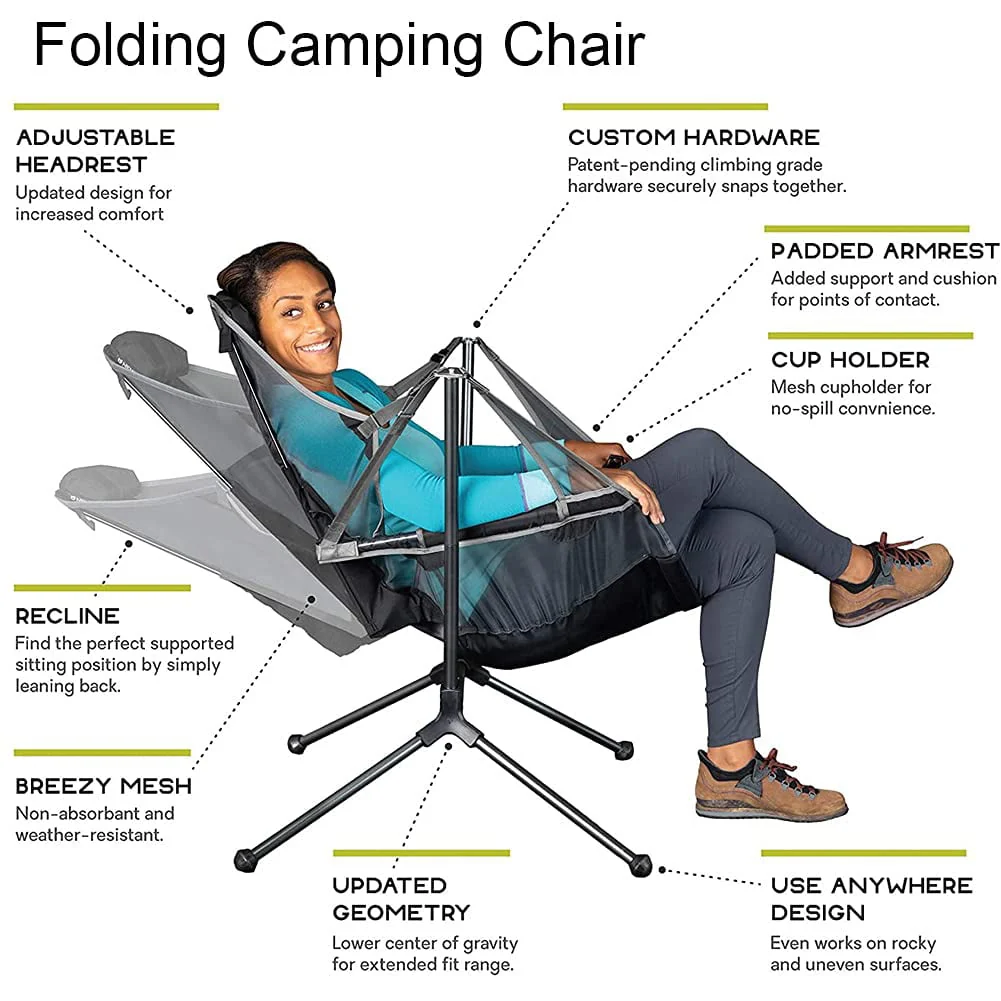 VEANERWOOD Folding Rocking Camping Chair With Pocket, Steel, 330lbs Capacity - Image 4 VEANERWOOD Folding Rocking Camping Chair With Pocket, Steel, 330lbs Capacity - Image 4