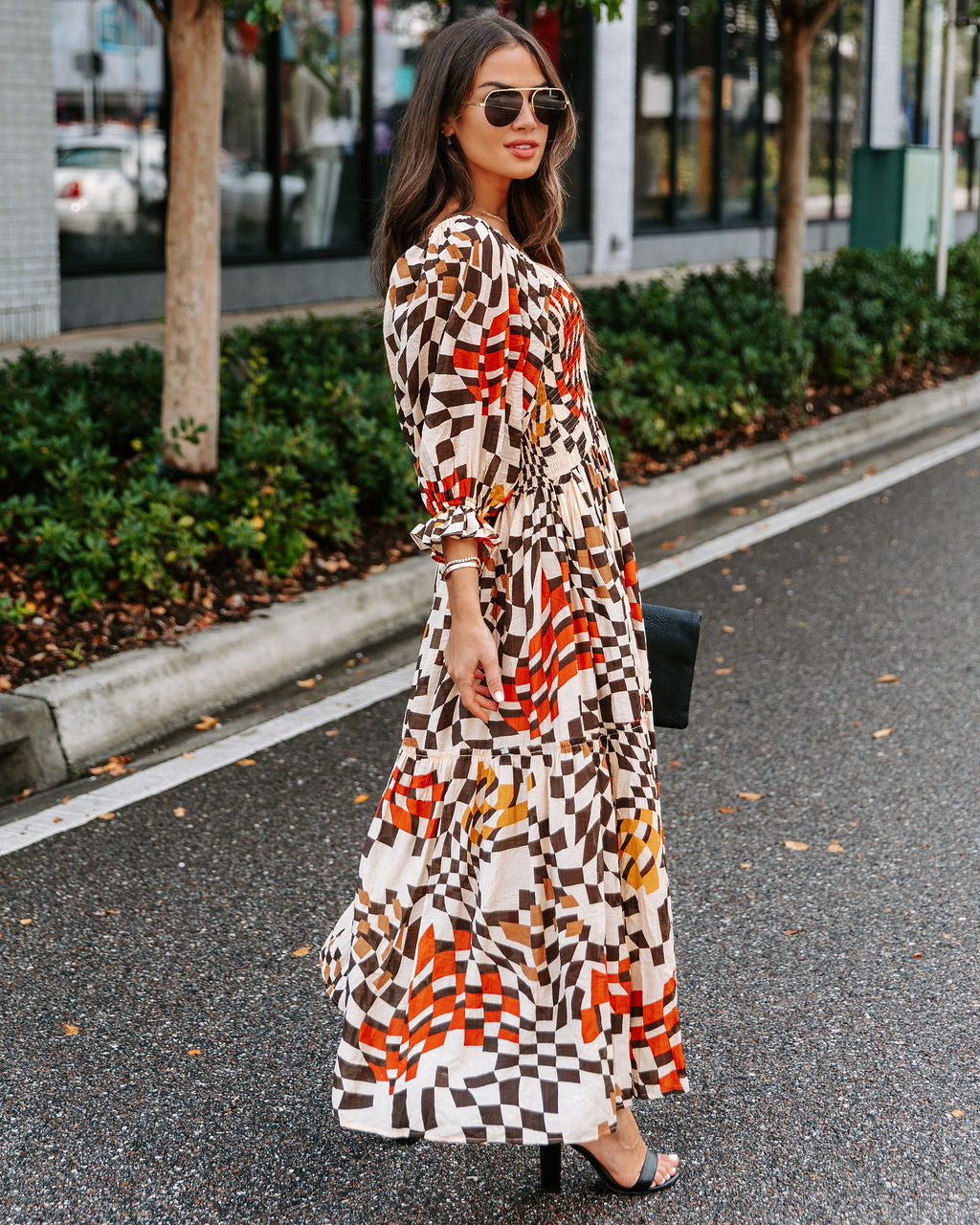 Faye Printed Pocketed Smocked Midi Dress - Se7enfashion
