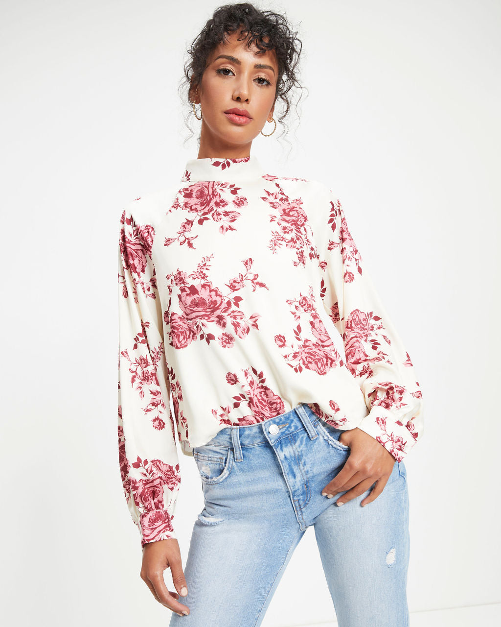 All I Ever Need Satin Floral Mock Neck Top - Se7enfashion