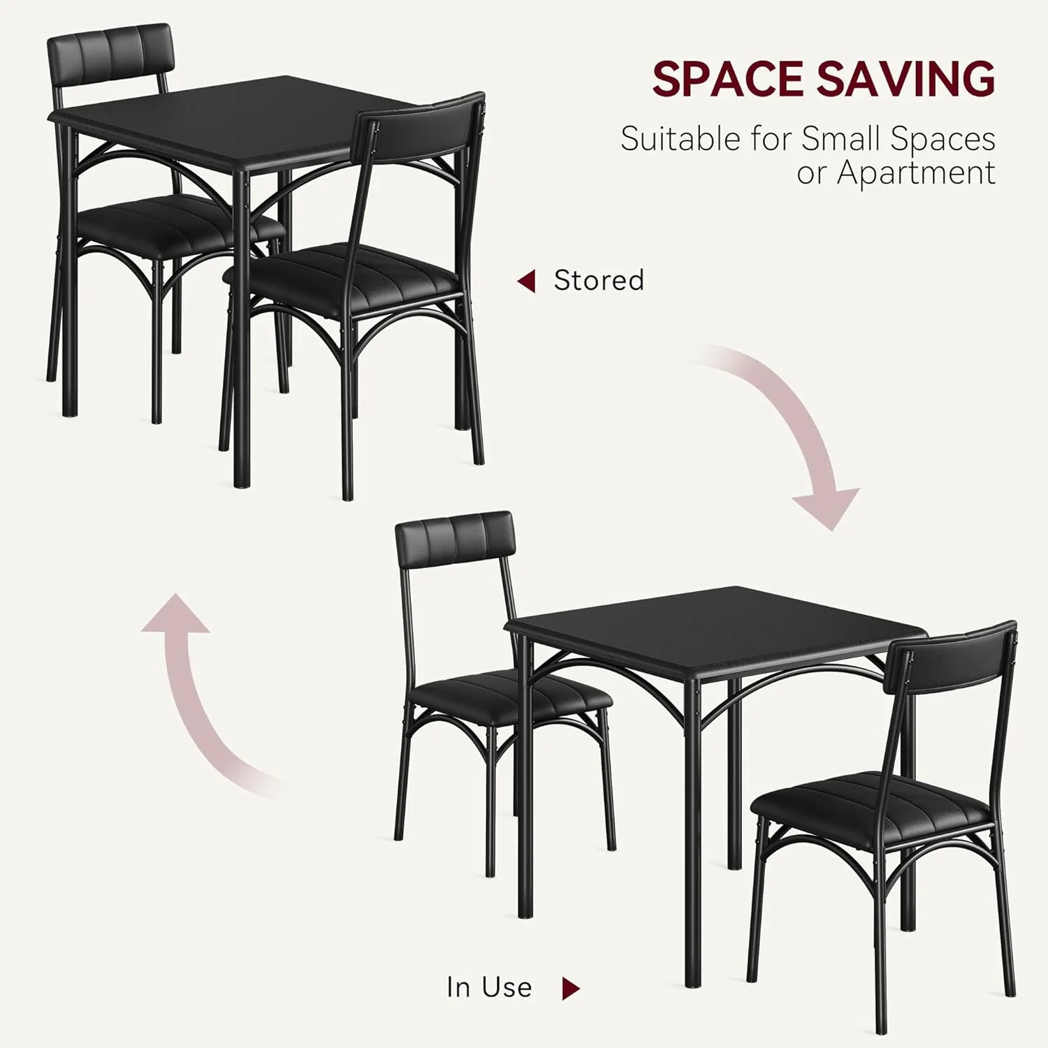 Dining Table Set for 2, Kitchen Table and Chairs for 2 with Upholstered Chairs, 3 Piece Dining Room Table Set, Square Kitchen Table Set for Small Space, Apartment, Studio - Image 21