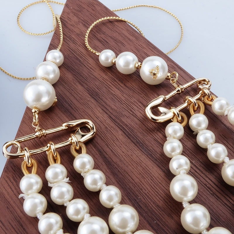 Vivienne Westwood Half Chain Half 3 Row Pearl Necklace - Original Replica Club