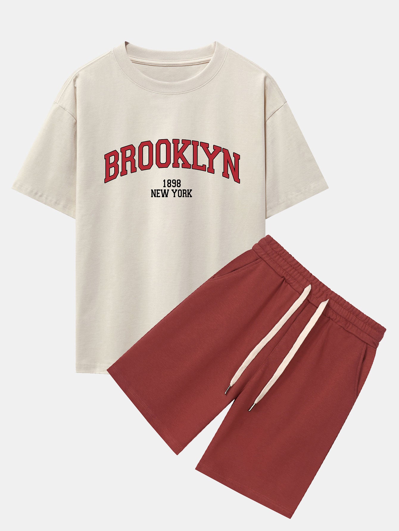 Brooklyn Print Drop Shoulder Oversize T-Shirt & Jersey Shorts