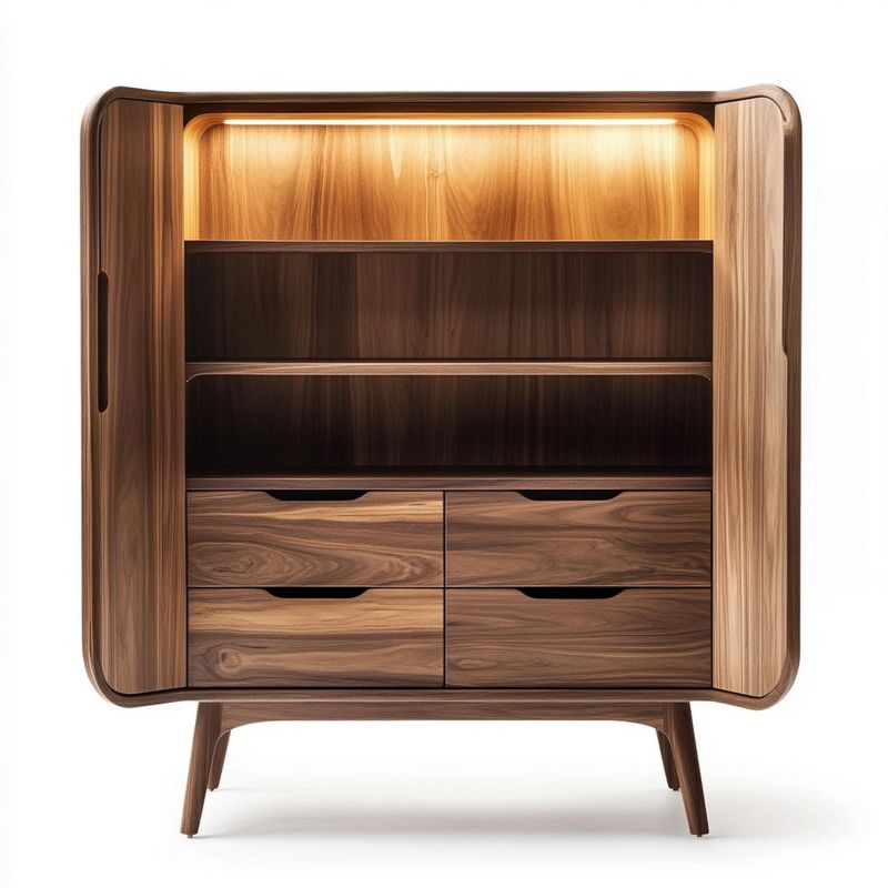Armario de Madera Moderno Retroiluminado Sala Estantería Almacenaje 180x150x45cm Marrón
