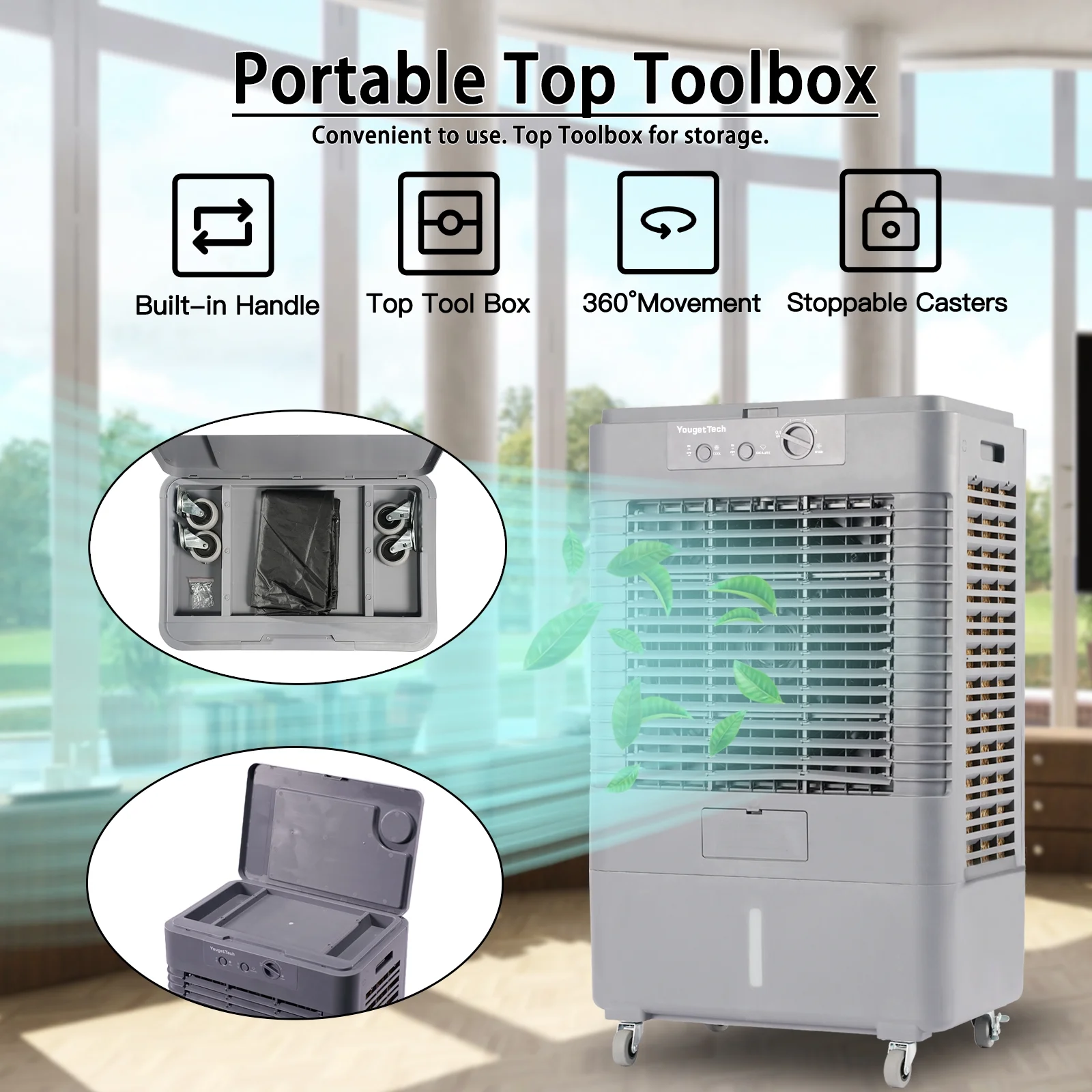 YougetTech 37'' Portable 3000CFM Evaporative Air Cooler - Image 12