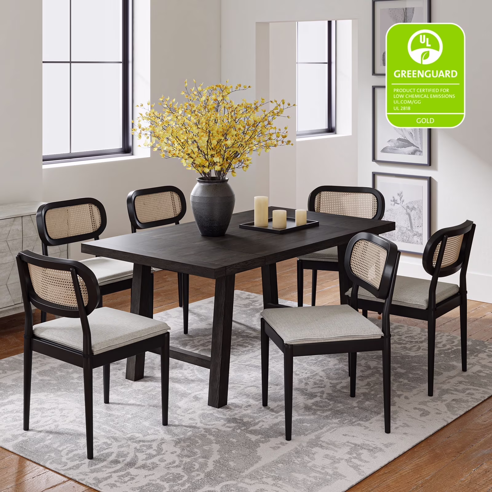 Rattan Dining Chairs Set of 2 Wooden Armchairs Removable Cushion Home Kitchen Restaurant Acorn - Image 4