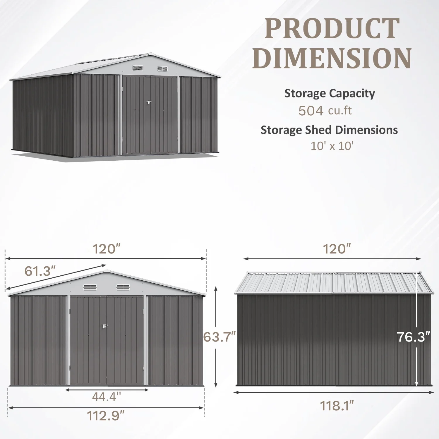 Devoko 10x8 Ft Metal Storage Shed, Lockable Steel Garden Shed for Patio Backyard Outdoor Tools, Brown - Image 11
